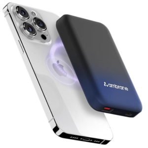 Ambrane Magsafe Wireless 10000Mah Fast Charging USB Type-C Input Power Bank, Strong Magnet, 22.5W Output For iPhone 12 & Above, Android & Other Qi Enabled Devices + Magnetic Ring (Aerosync Snap, Blue) Visit the Ambrane Store